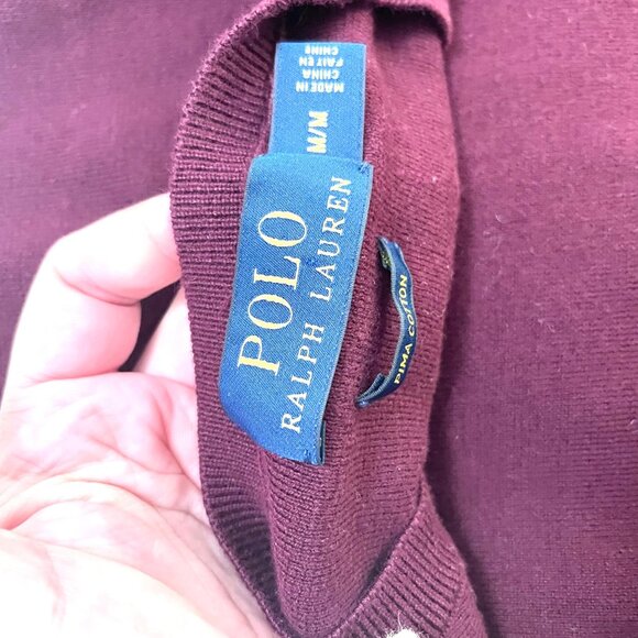 Polo Ralph Lauren Men’s Burgundy Pima Cotton V-Neck Sweater Size M - Picture 4 of 6